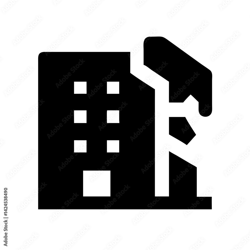 Icon of a damaged building to signify destruction or disrepair Icon of a damaged building to signify destruction or disrepair