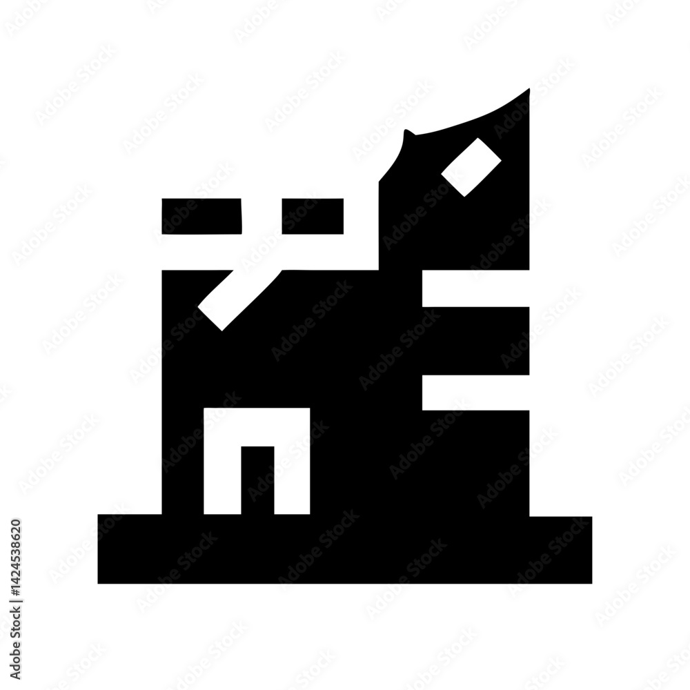 Icon of a damaged building to signify destruction or disrepair Icon of a damaged building to signify destruction or disrepair