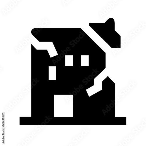 Icon of a damaged building to signify destruction or disrepair