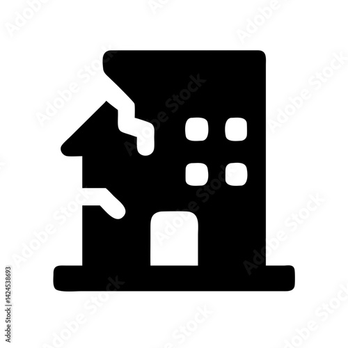 Icon of a damaged building to signify destruction or disrepair