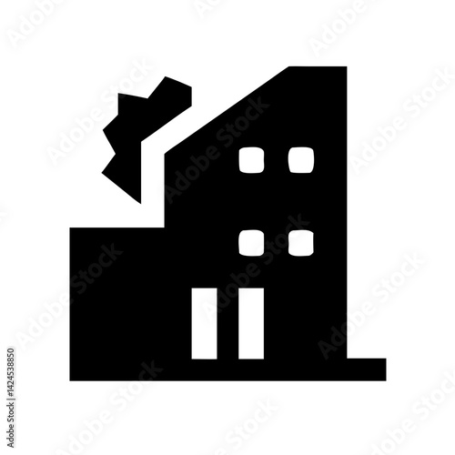 Icon of a damaged building to signify destruction or disrepair
