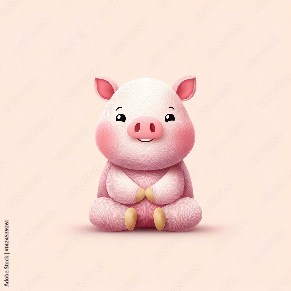 Obraz premium Adorable Pink Piglet Illustration on Light Pink Background