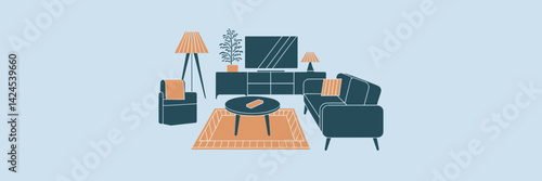 Vector illustration of a sheet with various furniture pieces – Great for online furniture stores, home staging, or interior decorating concepts.