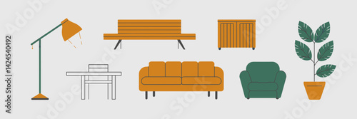 Vector illustration of a minimalist furniture sheet – Great for design agencies, modern home decor ideas, or furnishing tutorials.