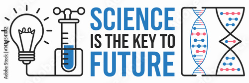 Vector graphic sheet with science-related elements and text