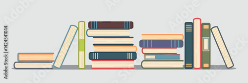 Vector illustration of a sheet of stacked books, with horizontal and vertical arrangements – Ideal for education, publishing, or book-related marketing materials.