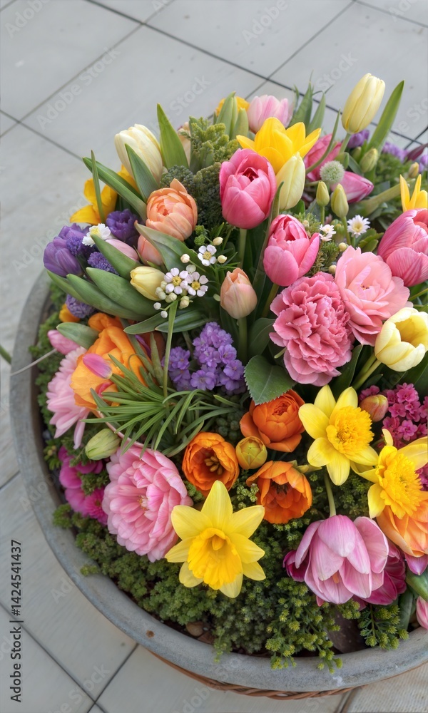 Fototapeta premium Colorful Spring Bouquet Top View Floral Arrangement 