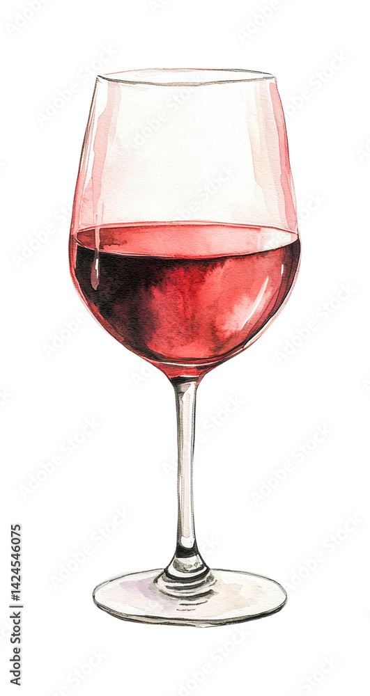 Elegant red wine glass rendered in watercolor art, cut out - stock png. Elegant red wine glass rendered in watercolor art, cut out - stock png.