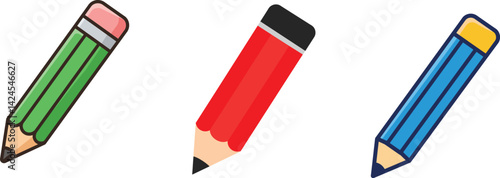 Colorful Pencil Icon Set – Flat Vector School Supply Illustration