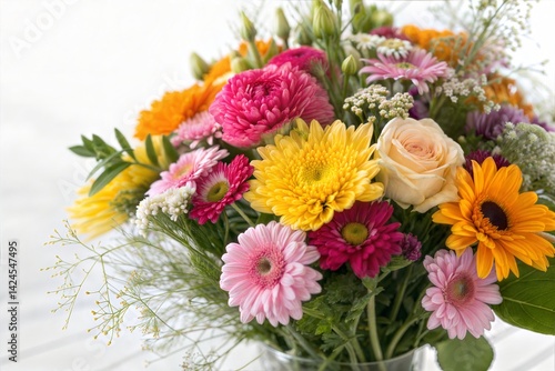 Fresh, vibrant bouquet of colorful flowers isolated on a white background. (Bouquet)