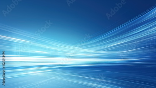 Futuristic Blue Light Streams With Motion Blur on Blue Background
