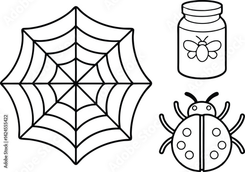 Ladybug, Honey Jar With Insect, and Spiderweb With Transparent Background