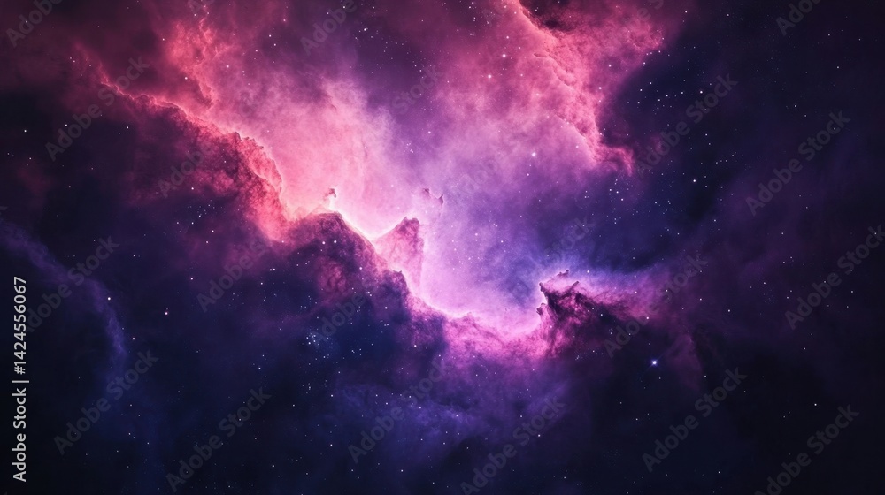 Fototapeta premium Vibrant cosmic cloud with shades of purple and pink, showcasing the beauty of the universe in a stunning display of colors.