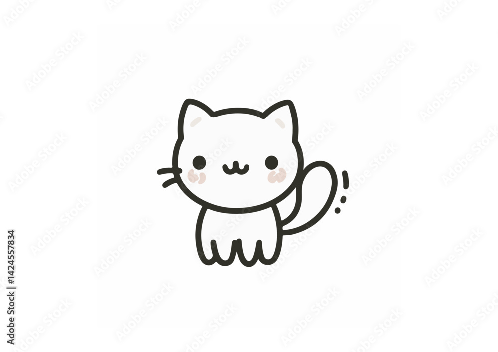 Cute cat cheerful cartoon against white background with copy space Cute cat cheerful cartoon against white background with copy space