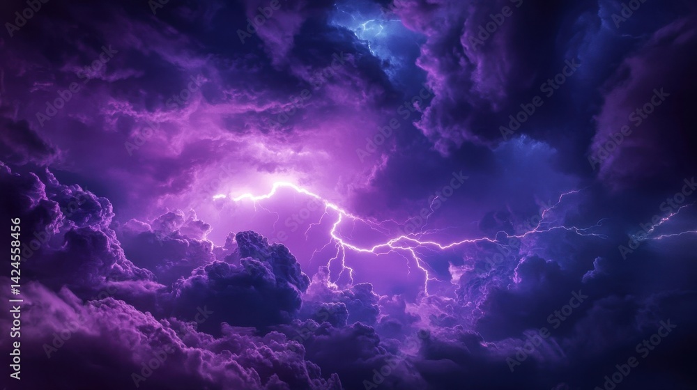 A dramatic purple sky filled with thunder and lightning flashes, showcasing the power of nature in a stunning display of colors. A dramatic purple sky filled with thunder and lightning flashes, showcasing the power of nature in a stunning display of colors.