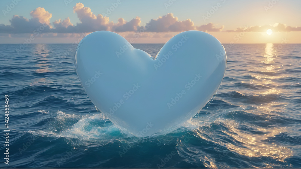 Fototapeta premium white heart on the surface of water under sunlight, Generative AI