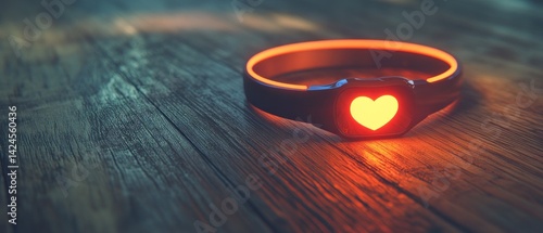 Glowing Heart Bracelet on Wooden Surface