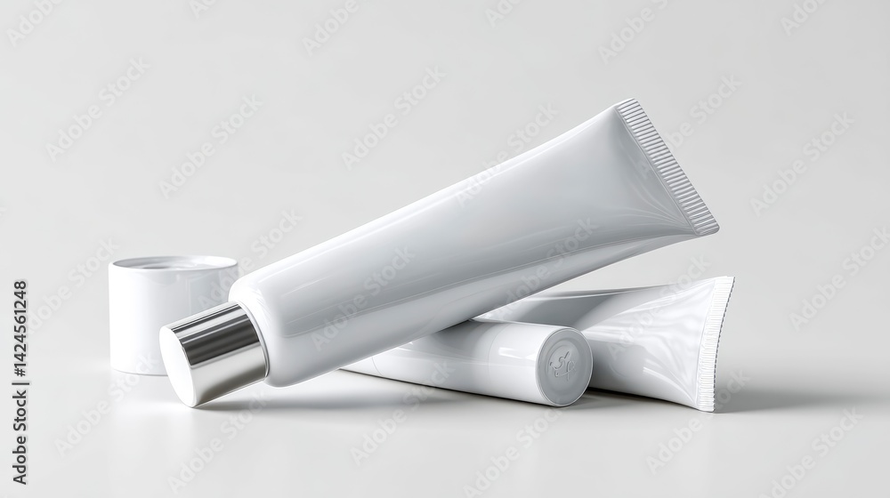 Sleek White Cosmetic Tubes: Minimalist Product Photography Sleek White Cosmetic Tubes: Minimalist Product Photography