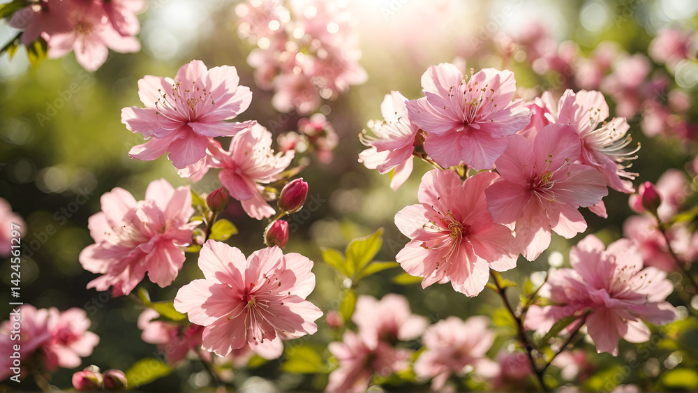 Spring's beauty pink flowers blossoms on a tree branch, a floral closeup of petals, Generative AI Spring's beauty pink flowers blossoms on a tree branch, a floral closeup of petals, Generative AI