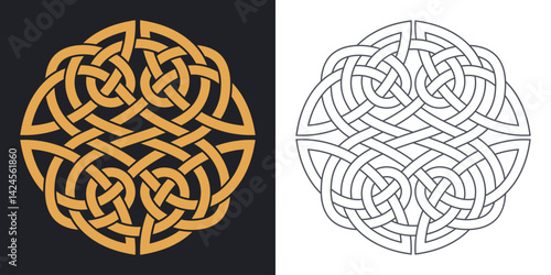 Celtic circular knot. Geometric decorative ornament design.