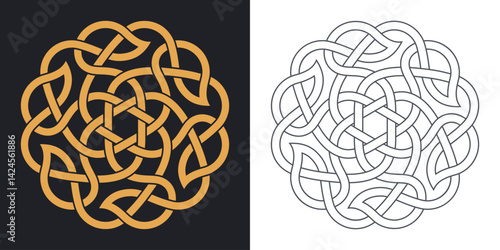 Celtic circular knot. Geometric decorative ornament design.
