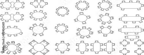 Office Furniture elements top view vector set. Kit for plan of office, house, apartment, workspace. Collection of Interior icon. Table, chair, sofa, plant. Symbol for interior design,