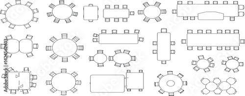 Office Furniture elements top view vector set. Kit for plan of office, house, apartment, workspace. Collection of Interior icon. Table, chair, sofa, plant. Symbol for interior design,