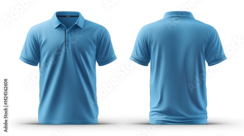 Classic Light Blue Polo Shirt: Front and Back Views, Clean Minimalist Style
