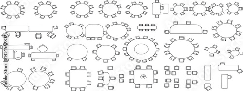 Office Furniture elements top view vector set. Kit for plan of office, house, apartment, workspace. Collection of Interior icon. Table, chair, sofa, plant. Symbol for interior design,
