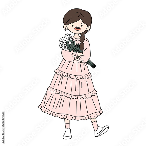 vector illustration of a girl in a pink dress