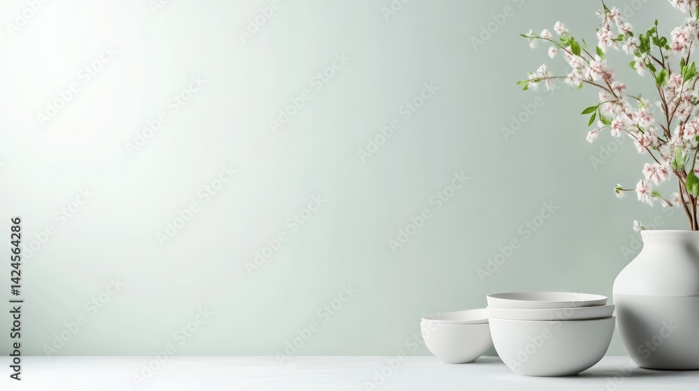 Elegant, minimalist, spring-inspired tableware arrangement Elegant, minimalist, spring-inspired tableware arrangement