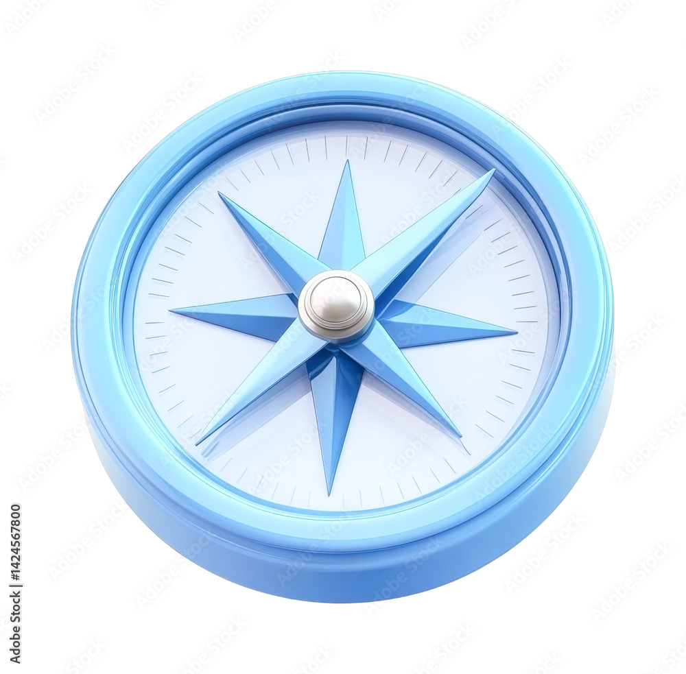 Blue compass with eight-pointed star for navigation and orientation, cut out - stock png. Blue compass with eight-pointed star for navigation and orientation, cut out - stock png.