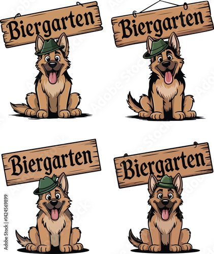 German Shepherd Biergarten Dog Clipart with Sign and Alpine Hat

