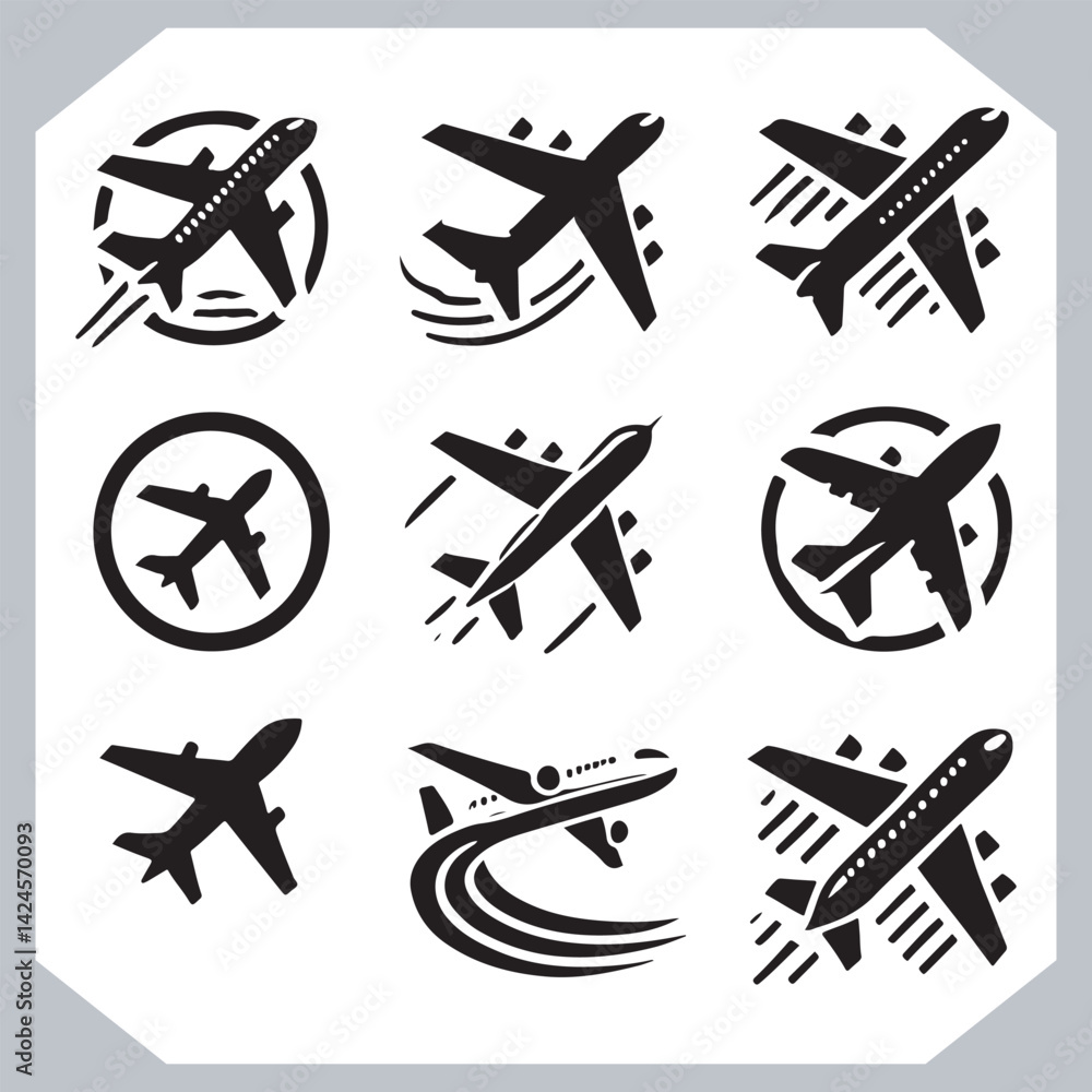 Digital Airplane Silhouettes Graphic Symbol for Web and Mobile UI Design