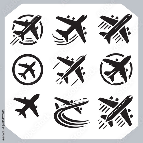 Obraz na płótnie Digital Airplane Silhouettes Graphic Symbol for Web and Mobile UI Design w salonie
