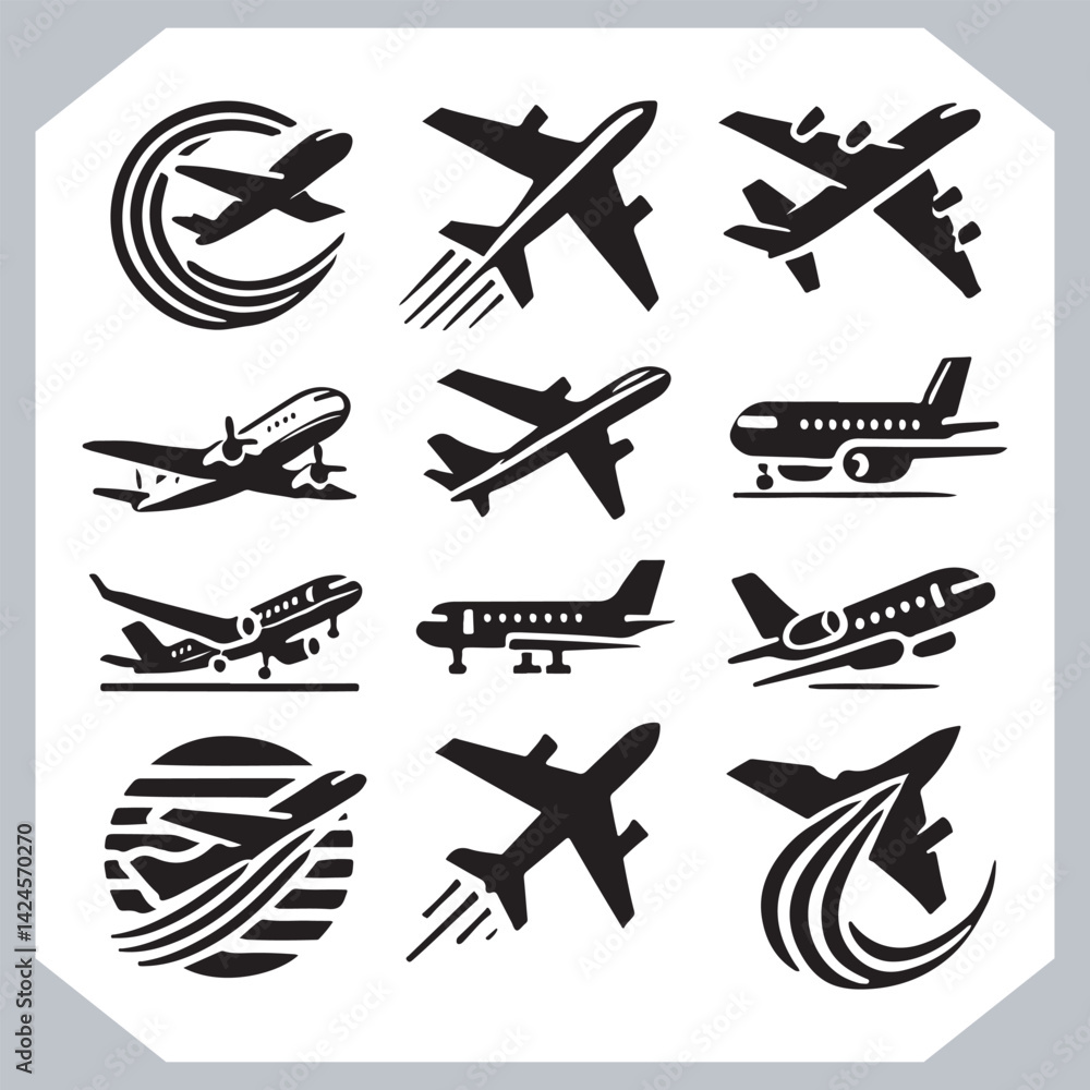 Digital Airplane Silhouettes Graphic Symbol for Web and Mobile UI Design