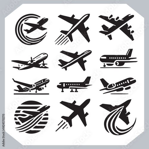 Obraz na płótnie Digital Airplane Silhouettes Graphic Symbol for Web and Mobile UI Design w salonie
