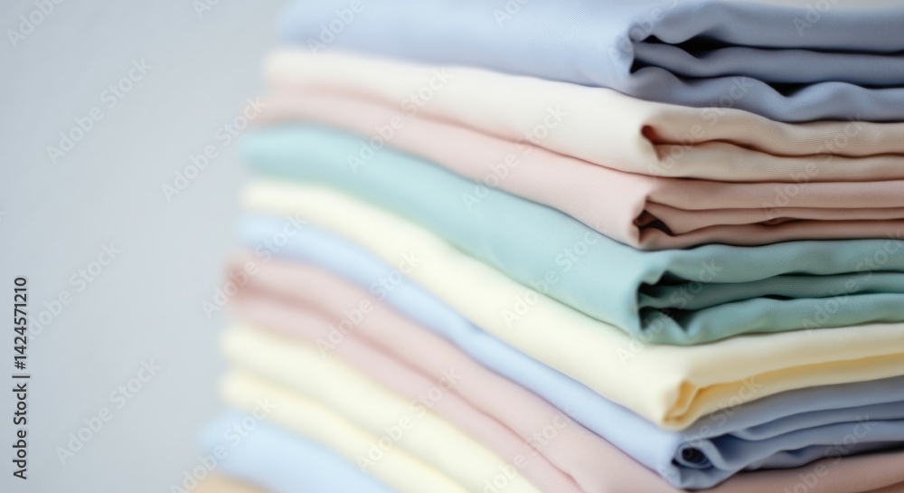 Stack of soft pastel-colored fabrics folded neatly in various shades Stack of soft pastel-colored fabrics folded neatly in various shades