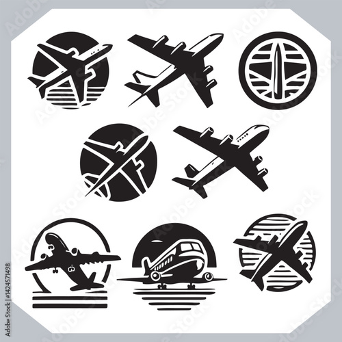 Minimal Airplane Silhouettes Icon for Tourism and Transport Website Design 