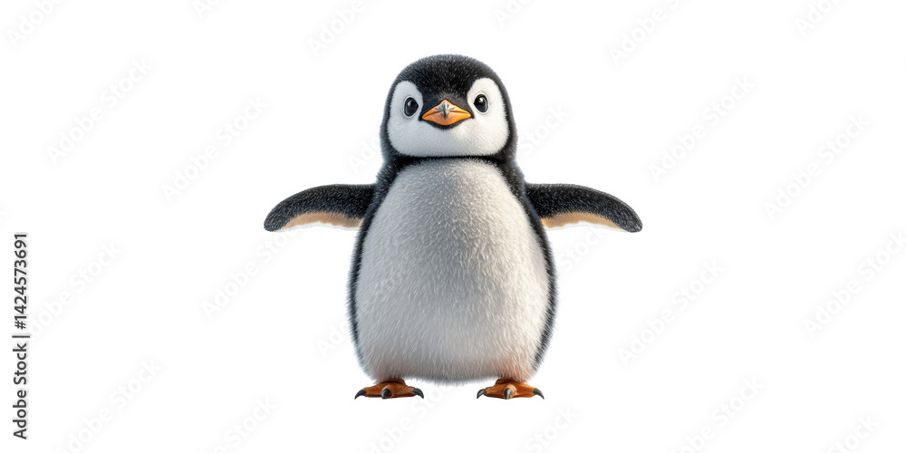 Obraz premium Cute Cartoon Penguin Character. Adorable Animal For Children'S Media And Merchandise Isolated On Transparent Background