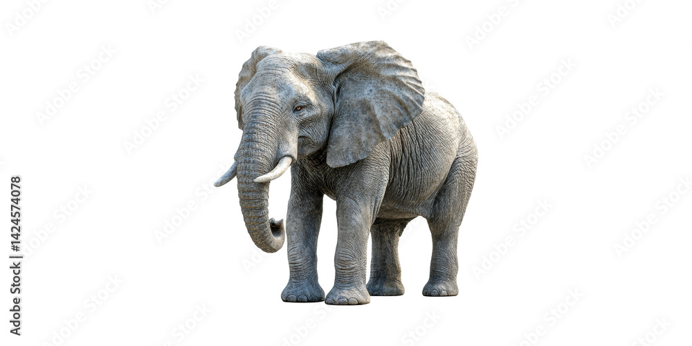 Fototapeta premium Elephant Standing. Symbol Of Strength And Wildlife Conservation Isolated On Transparent Background