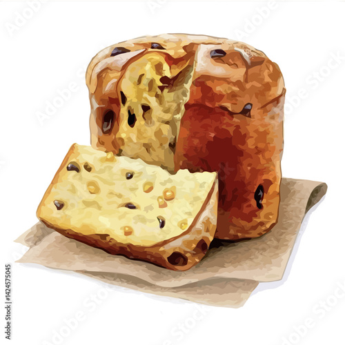 Easter Panettone or Kulich Bread Vector Illustration with Raisins and Candied Fruit