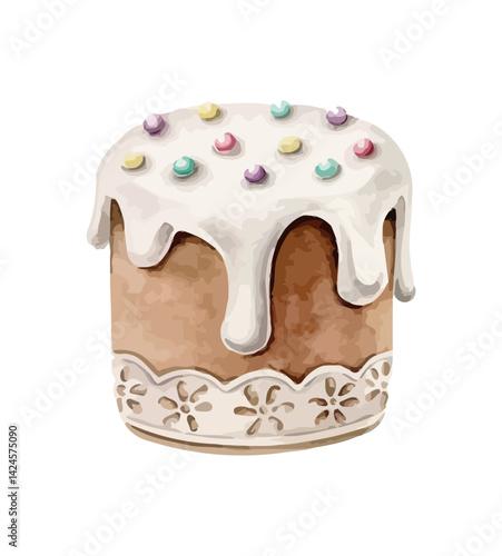 Easter Cake with Dripping Icing and Sprinkles Vector Illustration