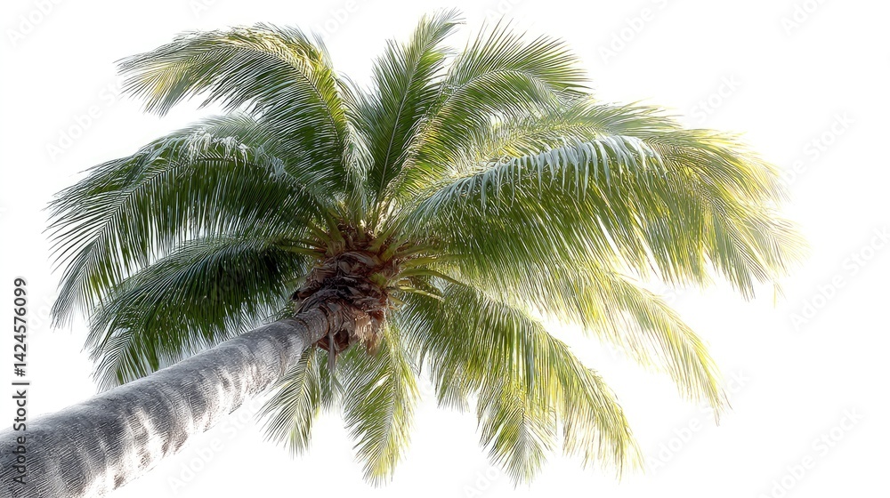 Fototapeta premium Serene Coconut Palm: Lush Fronds Against a Bright Sky