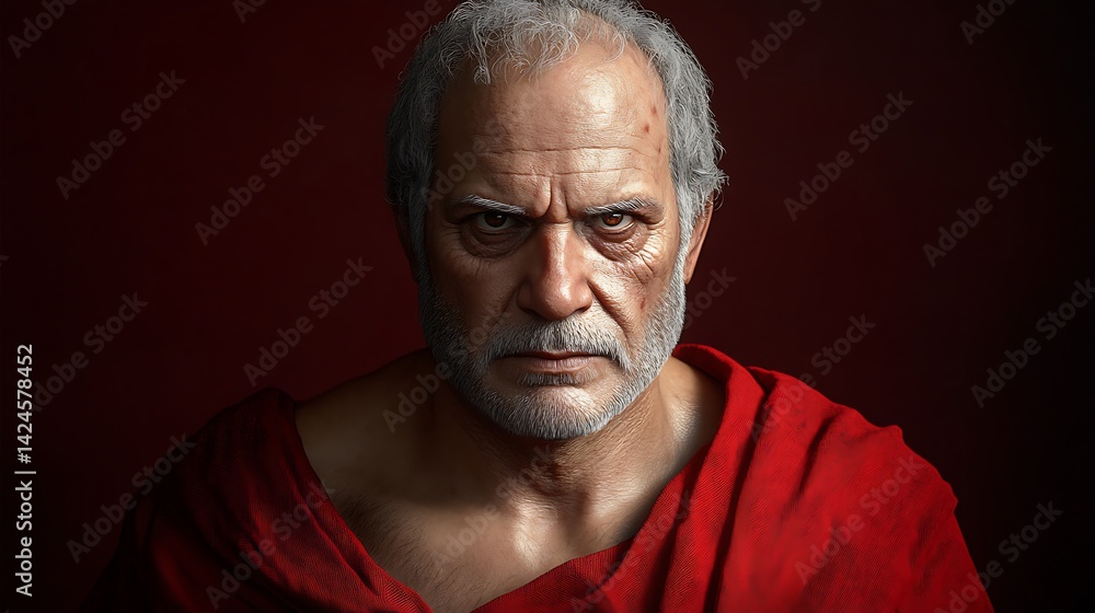 Obraz premium Intense gaze of an aged man in red