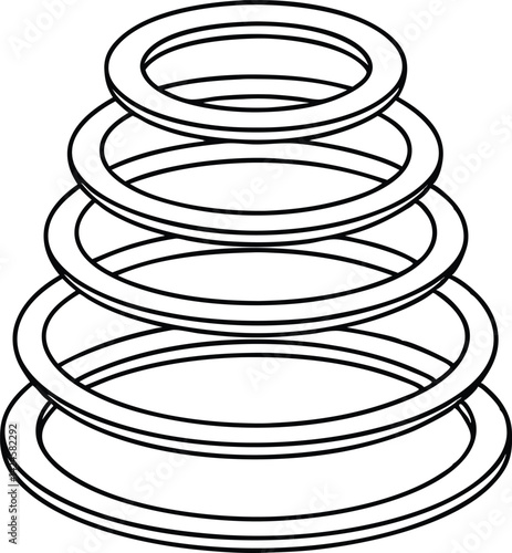 Circular Black Outline Stacked Rings Cascade Isolated on Transparent Layout