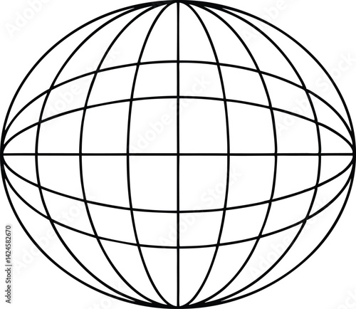 Transparent Wireframe Globe Spherical Grid World Map Earth Lines Black