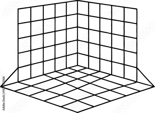 Wireframe Room Corner on Transparent Background Perspective View