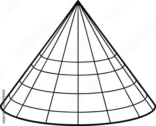 Black and White Wireframe Cone on Transparent Background Geometry Design