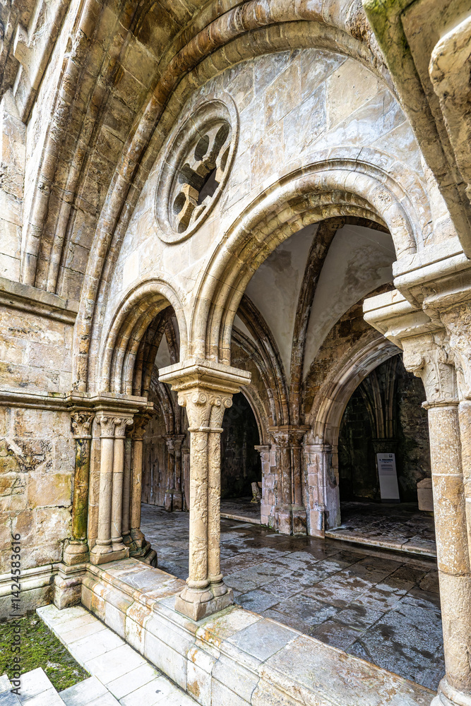 Gothic romanesque cloister of old Coimbra Cathedral, Se Velha de Coimbra in Portugal